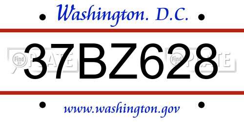 37BZ628 District Of Columbia License Plate