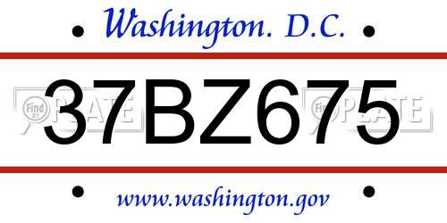 37BZ675 District Of Columbia License Plate