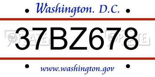 37BZ678 District Of Columbia License Plate