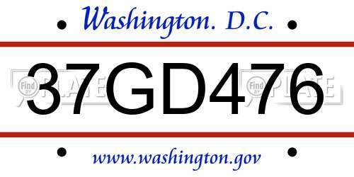 37GD476 District Of Columbia License Plate