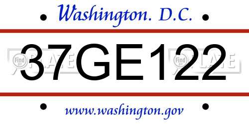 37GE122 District Of Columbia License Plate