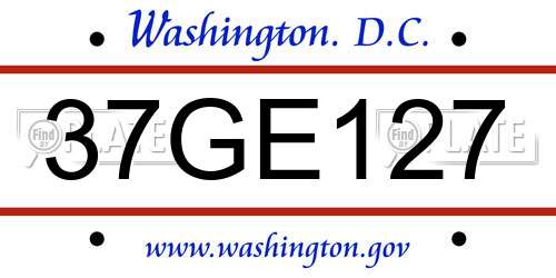 37GE127 District Of Columbia License Plate