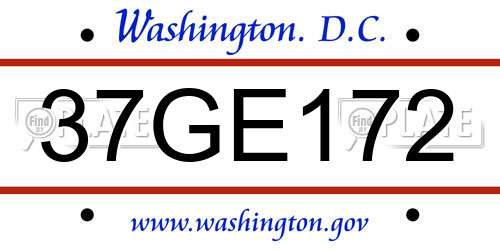 37GE172 District Of Columbia License Plate