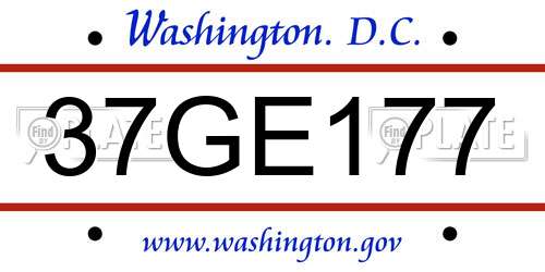37GE177 District Of Columbia License Plate