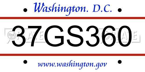 37GS360 District Of Columbia License Plate