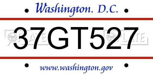 37GT527 District Of Columbia License Plate