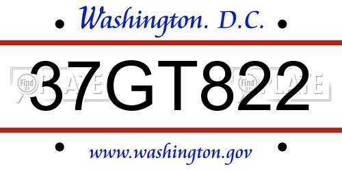 37GT822 District Of Columbia License Plate