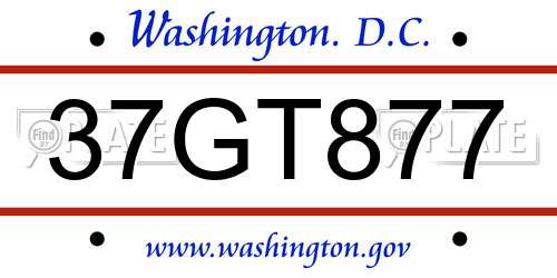 37GT877 District Of Columbia License Plate