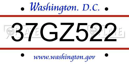 37GZ522 District Of Columbia License Plate