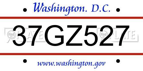37GZ527 District Of Columbia License Plate