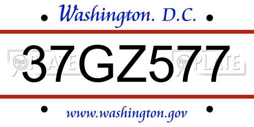 37GZ577 District Of Columbia License Plate