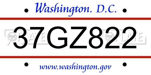 37GZ822 District Of Columbia License Plate