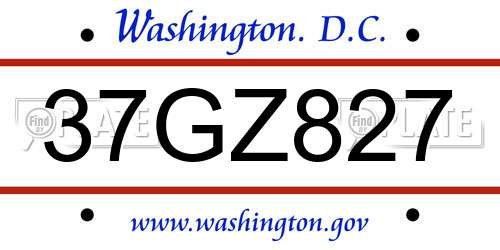 37GZ827 District Of Columbia License Plate