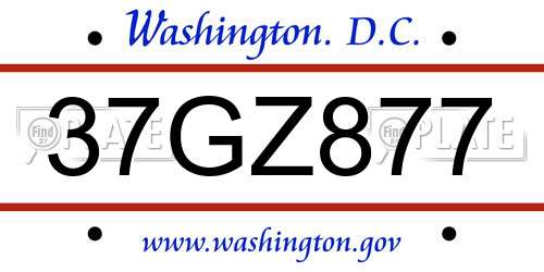 37GZ877 District Of Columbia License Plate