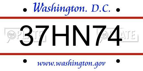 37HN74 District Of Columbia License Plate