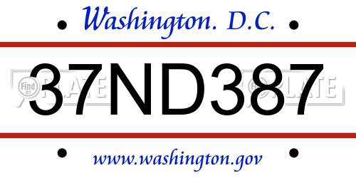 37ND387 District Of Columbia License Plate
