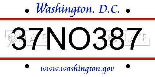 37NO387 District Of Columbia License Plate