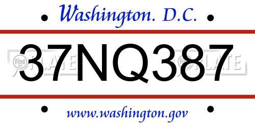 37NQ387 District Of Columbia License Plate