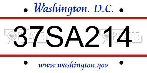 37SA214 District Of Columbia License Plate