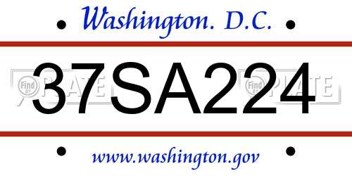 37SA224 District Of Columbia License Plate