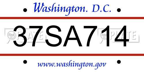 37SA714 District Of Columbia License Plate