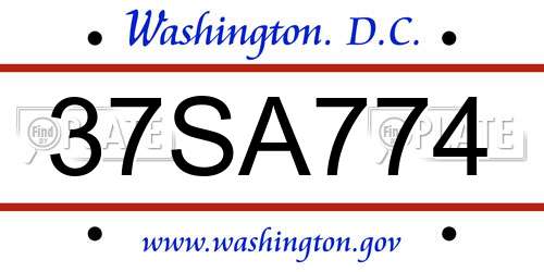 37SA774 District Of Columbia License Plate
