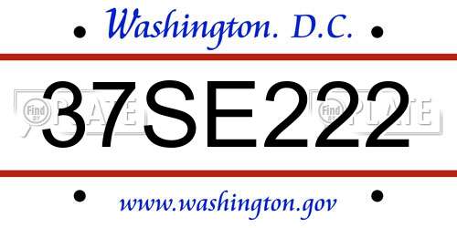 37SE222 District Of Columbia License Plate