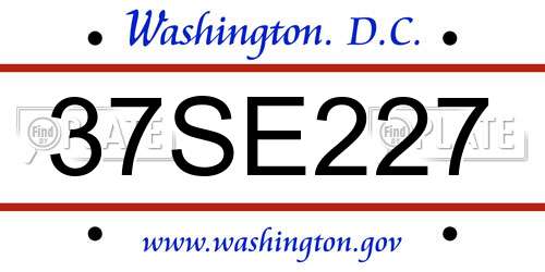 37SE227 District Of Columbia License Plate