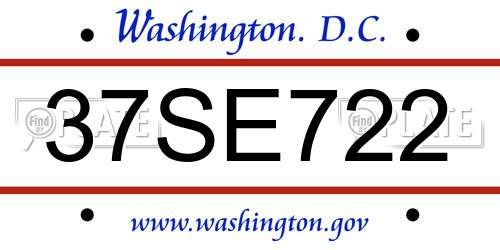 37SE722 District Of Columbia License Plate