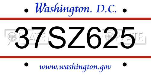 37SZ625 District Of Columbia License Plate