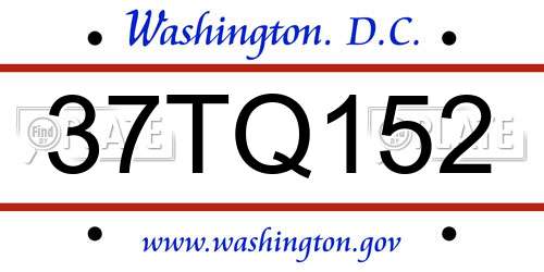 37TQ152 District Of Columbia License Plate