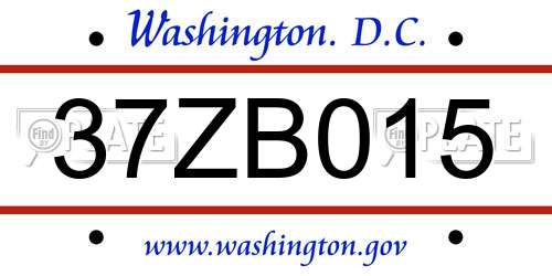 37ZB015 District Of Columbia License Plate