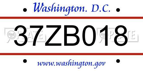 37ZB018 District Of Columbia License Plate