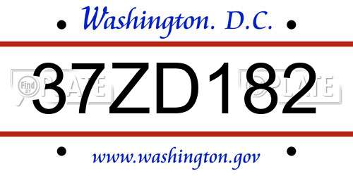 37ZD182 District Of Columbia License Plate