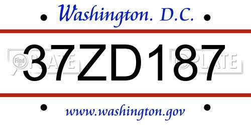 37ZD187 District Of Columbia License Plate