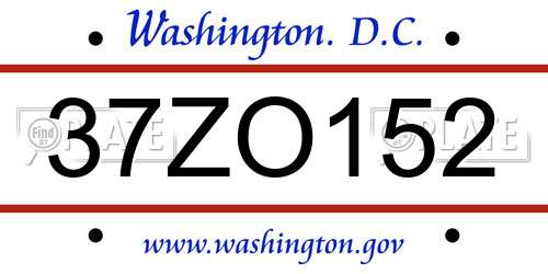 37ZO152 District Of Columbia License Plate