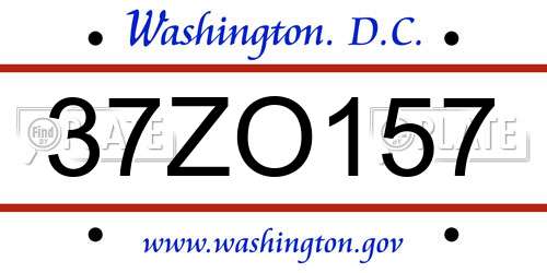 37ZO157 District Of Columbia License Plate