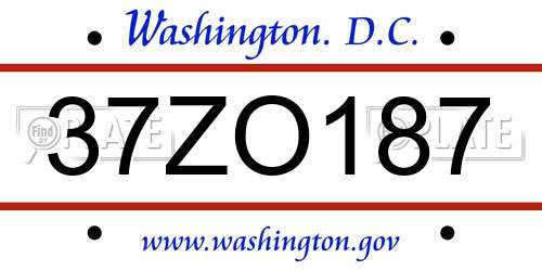 37ZO187 District Of Columbia License Plate