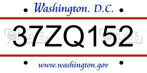 37ZQ152 District Of Columbia License Plate