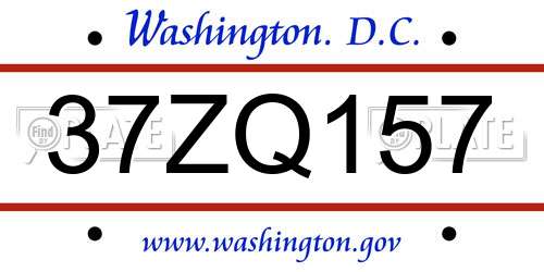 37ZQ157 District Of Columbia License Plate