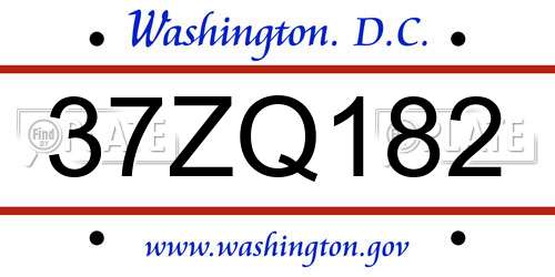 37ZQ182 District Of Columbia License Plate
