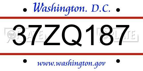 37ZQ187 District Of Columbia License Plate