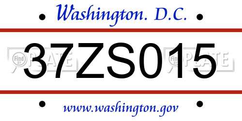 37ZS015 District Of Columbia License Plate