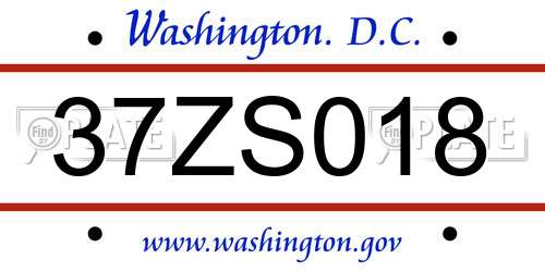 37ZS018 District Of Columbia License Plate