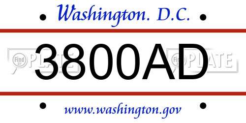 3800AD District Of Columbia License Plate