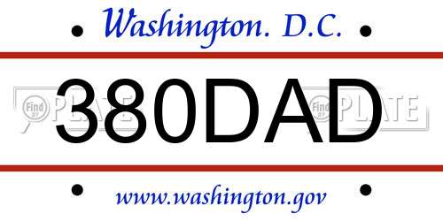 380DAD District Of Columbia License Plate