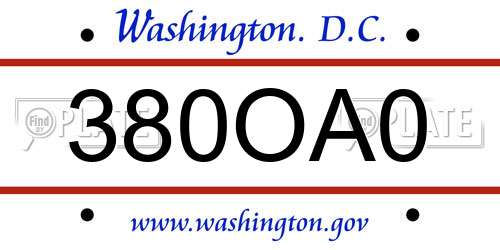 380OA0 District Of Columbia License Plate