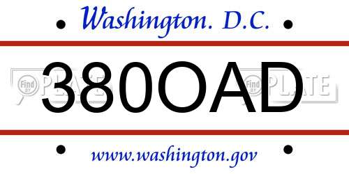 380OAD District Of Columbia License Plate