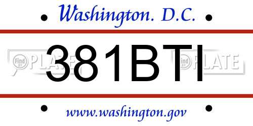 381BTI District Of Columbia License Plate