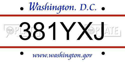 381YXJ District Of Columbia License Plate